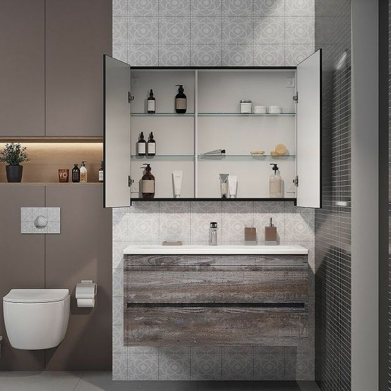 Зеркало-шкаф Art&Max Techno Led 100 см AM-Tec-1000-800-2D-F-Nero, черный матовый - 6 Зеркало-шкаф Art&Max Techno Led 100 см AM-Tec-1000-800-2D-F-Nero, черный матовый фото 6