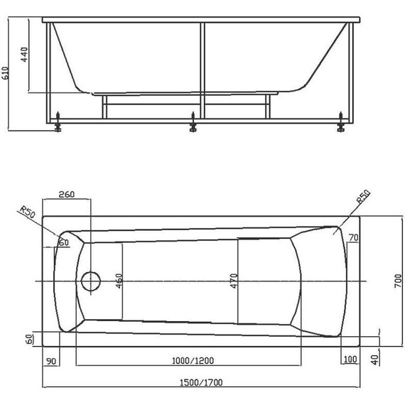 Ванна акриловая Azario Enrica 150x70 см AV.0030150, Размер - мм: 1500х700 фото 4