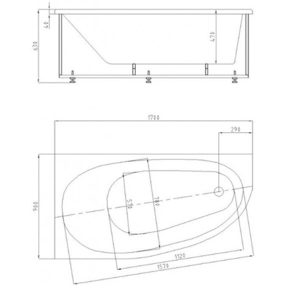 Ванна акриловая Azario Kapris 170x90 см AV.0062170 L, Размер - мм: 1700х900 фото 5