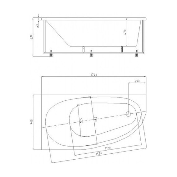 Ванна акриловая Azario Kapris 170x90 см V.0061170 R, Размер - мм: 1700х900 фото 5