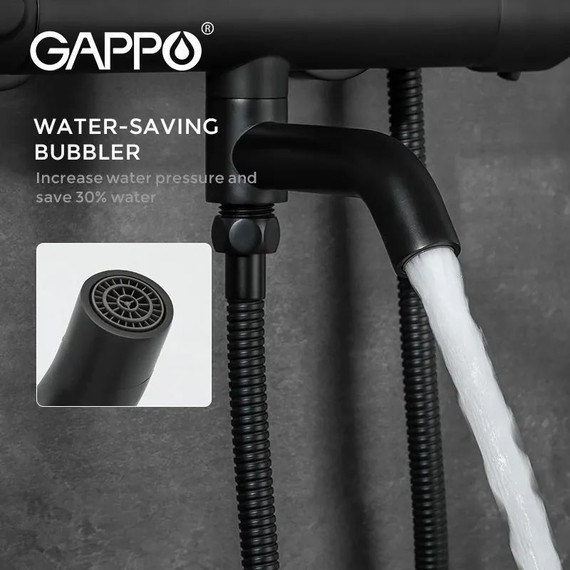 Душевая стойка с термостатом Gappo G2490-6, черный, Цвет производителя: чёрный - 6 Душевая стойка с термостатом Gappo G2490-6, черный, Цвет производителя: чёрный фото 6