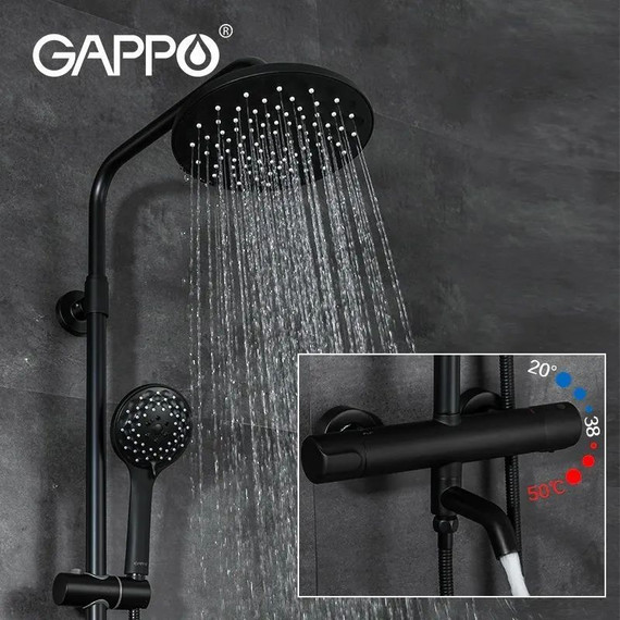 Душевая стойка с термостатом Gappo G2490-6, черный, Цвет производителя: чёрный - 5 Душевая стойка с термостатом Gappo G2490-6, черный, Цвет производителя: чёрный фото 5