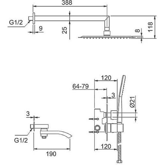 Душевая система для ванны с термостатом Gappo G7107-40 фото 11