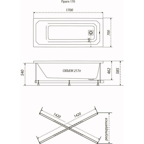 Ванна акриловая Тритон Прага 170x70 см с каркасом, Размер - мм: 1700х700 фото 8