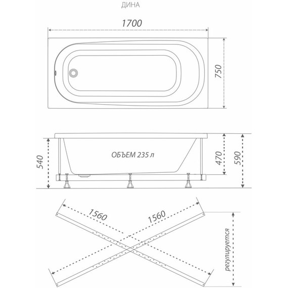 Ванна акриловая Тритон Дина 170x75 см с каркасом фото 7