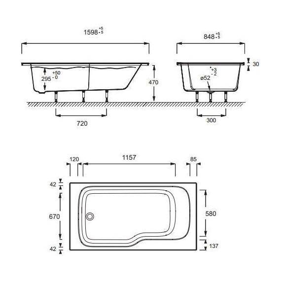 Ванна акриловая Jacob Delafon Bain Douche Malice 160х85 см L E6D066L-00 с ножками - 3 Ванна акриловая Jacob Delafon Bain Douche Malice 160х85 см L E6D066L-00 с ножками фото 3