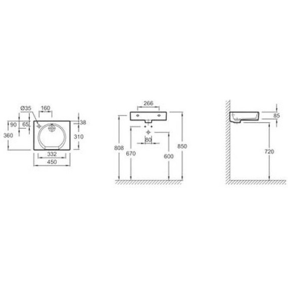Раковина подвесная Jacob Delafon Odeon Rive Gauche 45 см EGN112-00 фото 2