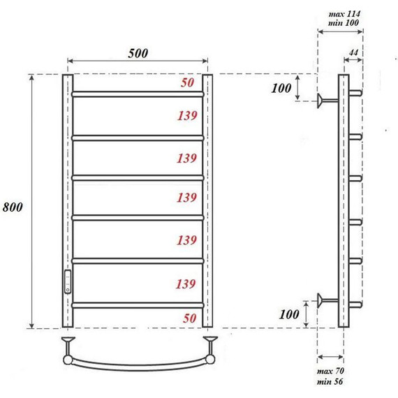Полотенцесушитель электрический Point П6 500x800 мм PN04758B, чёрный (возможность скрытого подключения) L фото 3