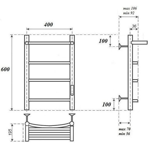 Полотенцесушитель электрический Point с полкой П3 400x600 мм PN04846P (возможность скрытого подключения) R фото 5