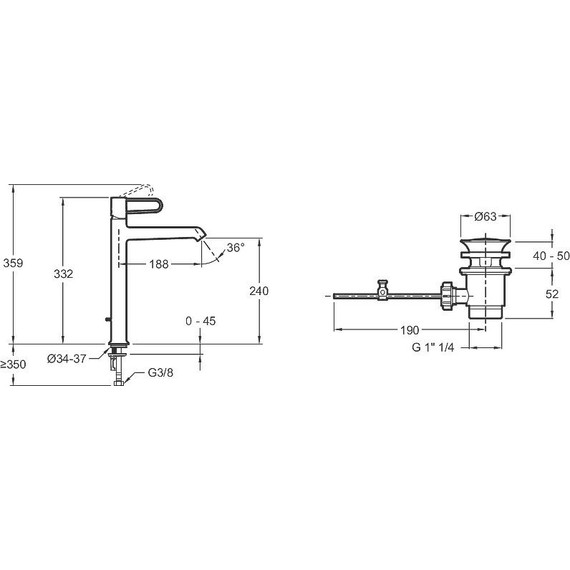 Смеситель для раковины высокий Jacob Delafon Odeon Rive Gauche E21030-BL-00, белый/черный - 2 Смеситель для раковины высокий Jacob Delafon Odeon Rive Gauche E21030-BL-00, белый/черный фото 2
