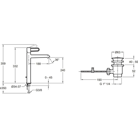 Смеситель для раковины высокий Jacob Delafon Odeon Rive Gauche E21030-BL-BL, черный матовый - 2 Смеситель для раковины высокий Jacob Delafon Odeon Rive Gauche E21030-BL-BL, черный матовый фото 2