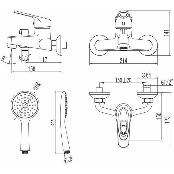 Смеситель для ванны Lemark Luna LM4134C фото 2