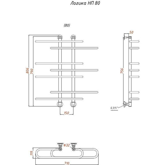 Полотенцесушитель водяной Тругор Логика НК П7 150x800 мм 00-00021727 фото 5