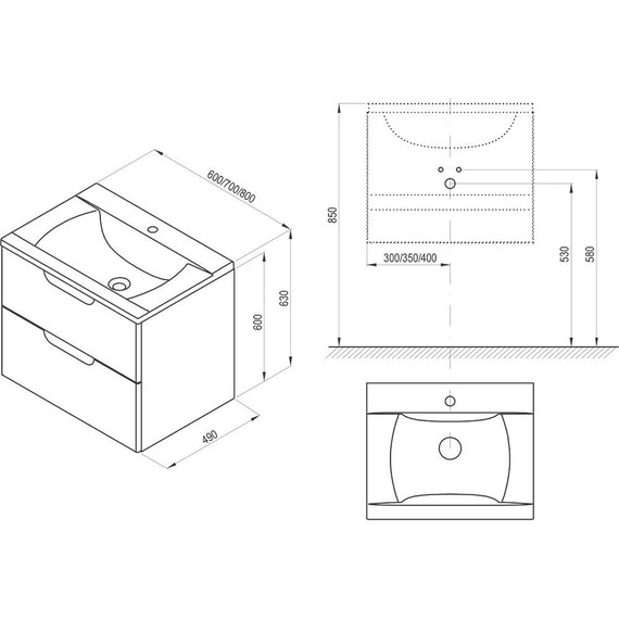 Тумба подвесная с раковиной Ravak Classic II 80 см X000001481, белый/серый фото 7