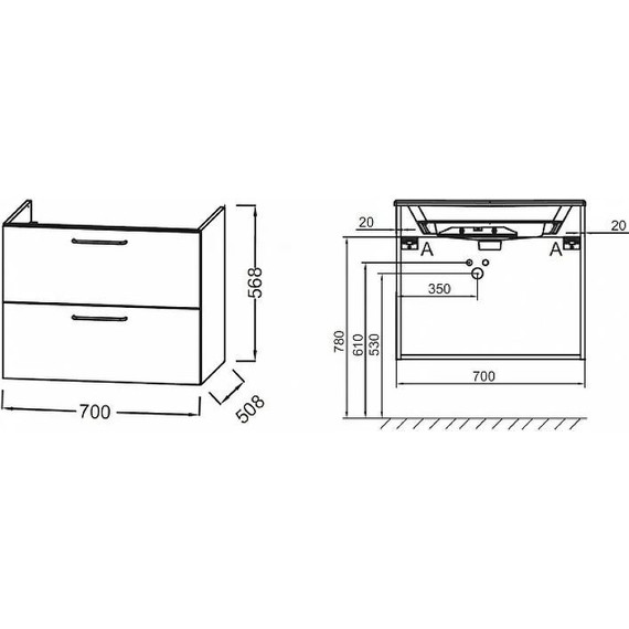 Тумба подвесная с раковиной Jacob Delafon Odeon Rive Gauche 70 см EB2521-R9-E52, дуб табак фото 3