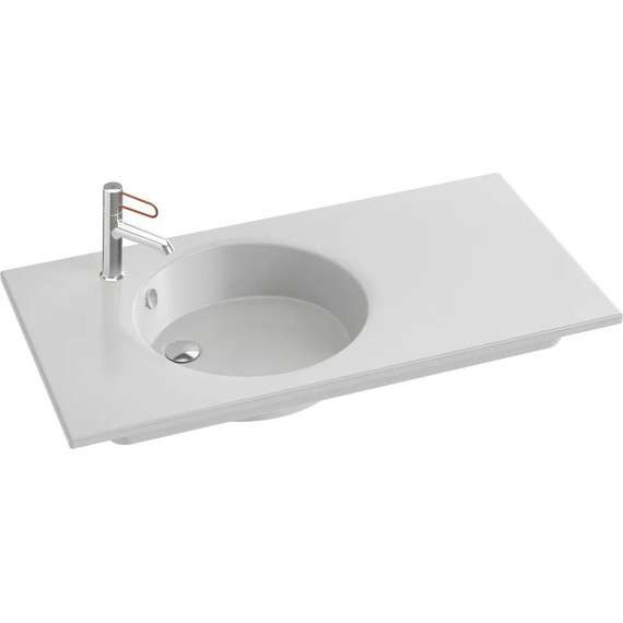 Тумба подвесная с раковиной Jacob Delafon Odeon Rive Gauche 100 см EB2524-R9-E52, дуб табак (раковина EXAU112-Z-00, цвет белый) фото 2