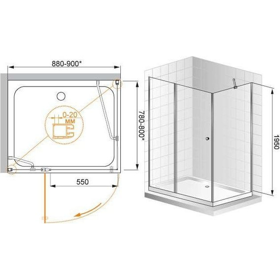 Душевое ограждение Cezares Elena AH-1 90х80 см R, хром/матовое фото 3