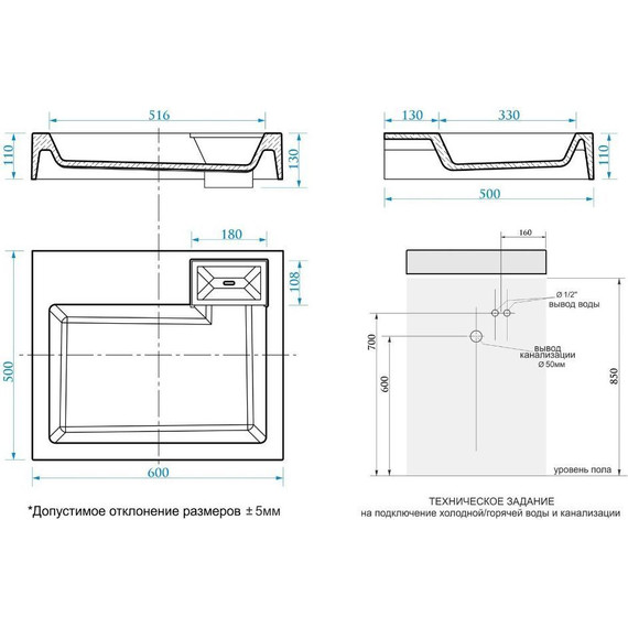 Раковина над стиральной машиной Azario Etna 60 см CS00078303 - 4 Раковина над стиральной машиной Azario Etna 60 см CS00078303 фото 4