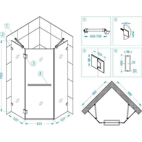 Душевое ограждение RGW HO-082 100x100 см 350608200-11 (стекло 8 мм), хром/прозрачное фото 4