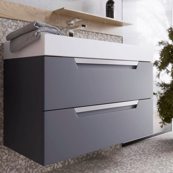 Тумба подвесная с раковиной Aqwella Cube 90 см CUB0109GR, серый, Цвет фасада: серый фото 9