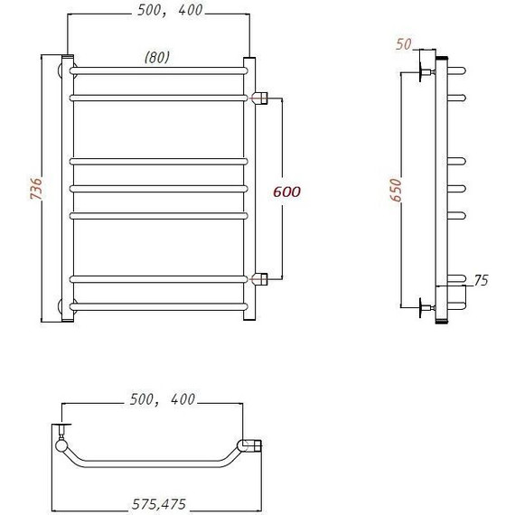 Полотенцесушитель водяной Тругор Браво3 ПМ с боковым подводом П6 400х800 мм (м/о 600 мм) 00-00020398 фото 5