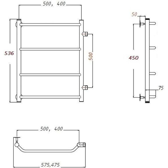 Полотенцесушитель водяной Тругор Браво ПМ1 с боковым подводом П4 400х600 мм (м/о 500 мм) 00-00015911 фото 5