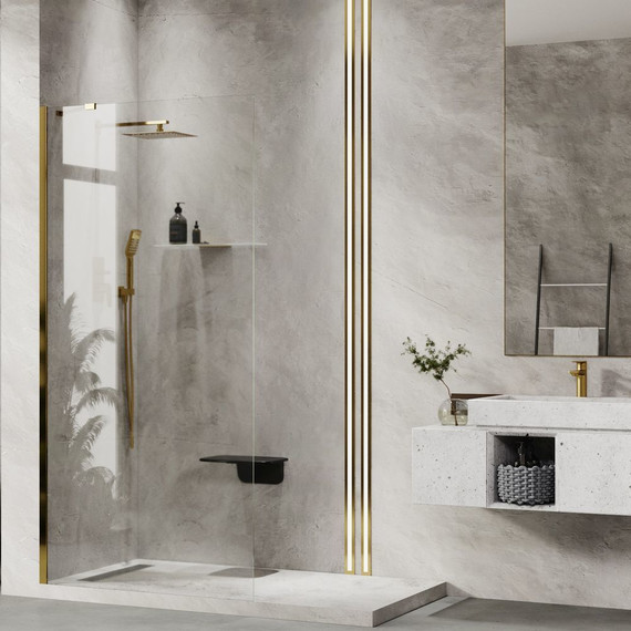 Душевая перегородка WasserKraft Aisch 100 см 55W44, золото/прозрачное фото 2