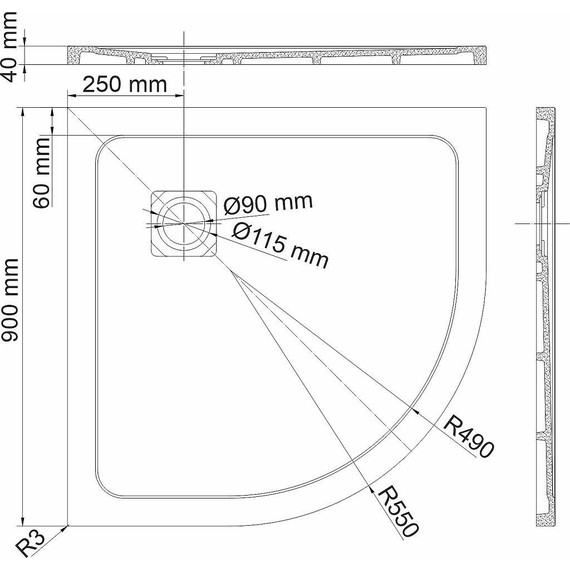 Поддон каменный WasserKraft Neime 90х90 см 19T01, чёрный мрамор фото 2