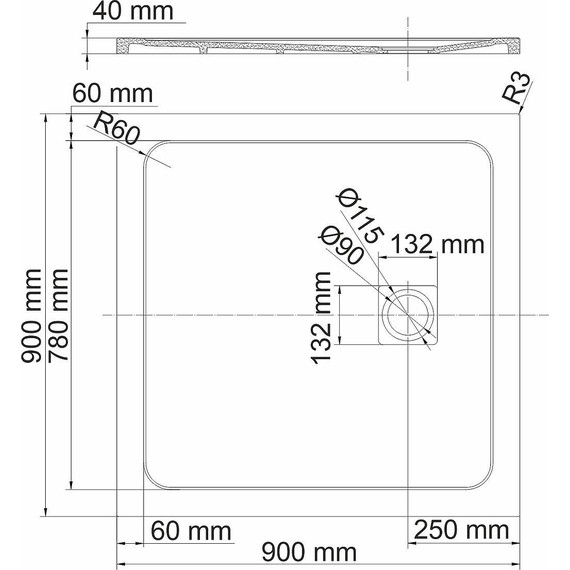 Поддон каменный WasserKraft Neime 90х90 см 19T03, чёрный мрамор фото 2