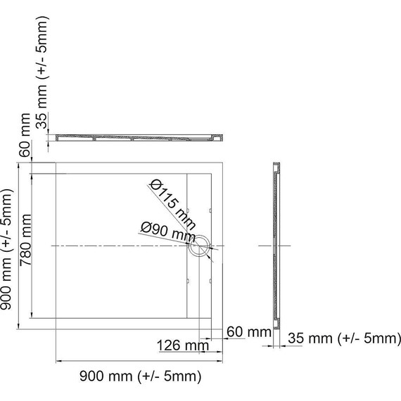 Поддон каменный WasserKraft Wiese 90х90 см 84T03, серый матовый фото 2