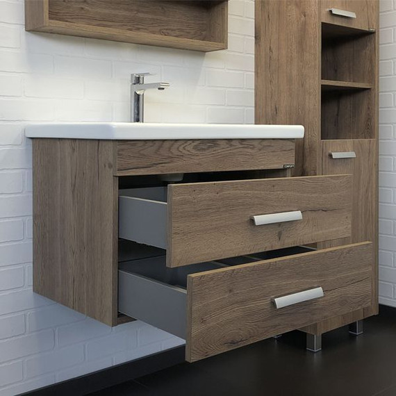 Тумба подвесная с раковиной Comforty Никосия 70П 70 см, дуб тёмный фото 5