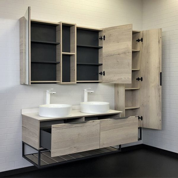 Тумба подвесная с раковинами Comforty Порто 120-2 см, дуб дымчатый фото 5