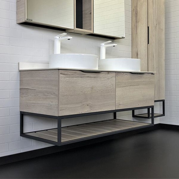 Тумба подвесная с раковинами Comforty Порто 120-2 см, дуб дымчатый фото 6