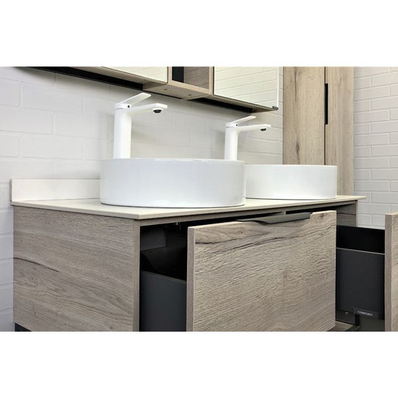 Тумба подвесная с раковинами Comforty Порто 120-2 см, дуб дымчатый фото 7