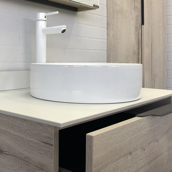 Тумба подвесная с раковиной Comforty Порто 75 см, дуб дымчатый фото 6