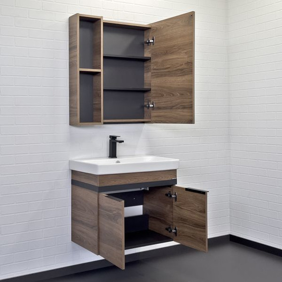 Тумба подвесная с раковиной Comforty Соло 70 см, дуб тёмно-коричневый фото 4