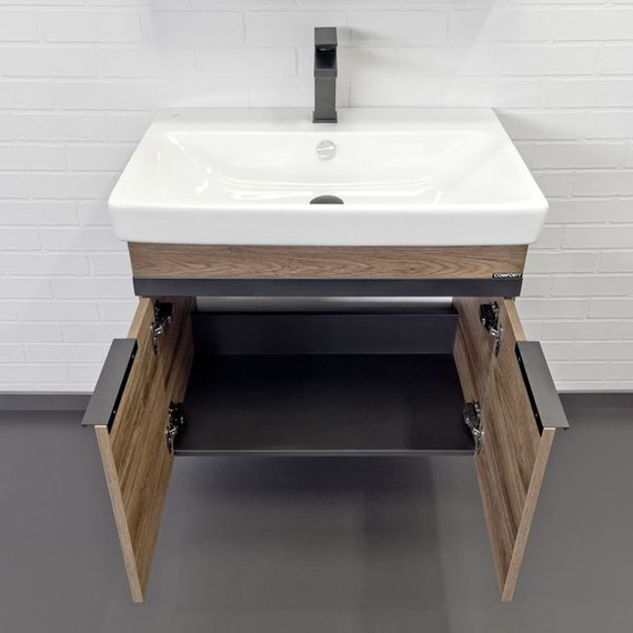 Тумба подвесная с раковиной Comforty Соло 70 см, дуб тёмно-коричневый фото 5