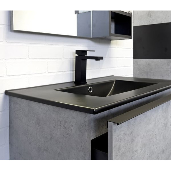 Тумба подвесная с раковиной Comforty Франкфурт 75 см (раковина 75E чёрная), бетон светлый фото 5