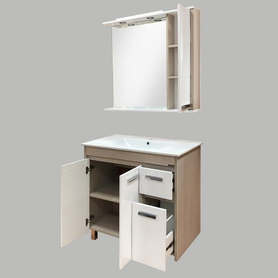 Тумба напольная с раковиной Comforty Тулуза 90 см, белый/сосна лоредо фото 6