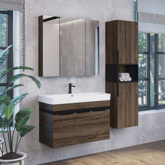 Зеркало-шкаф Comforty Соло 90 см, дуб тёмно-коричневый фото 2