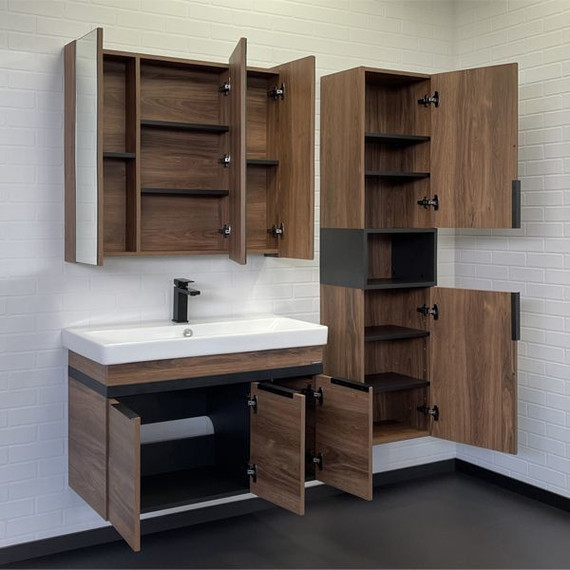 Зеркало-шкаф Comforty Соло 90 см, дуб тёмно-коричневый фото 4