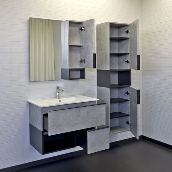 Зеркало-шкаф Comforty Франкфурт 75 см, бетон светлый фото 4