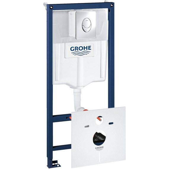 Инсталляция для подвесного унитаза с прокладкой Grohe Rapid SL 38750001 с овальной кнопкой смыва, хром фото 