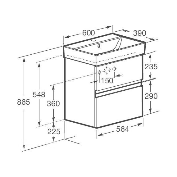 Тумба подвесная с раковиной Roca Oleta 60 см A857639501, белый матовый фото 15