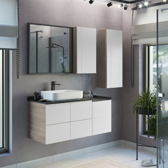 Пенал подвесной Comforty Таллин 40 см, белый матовый/дуб натуральный - 2 Пенал подвесной Comforty Таллин 40 см, белый матовый/дуб натуральный фото 2