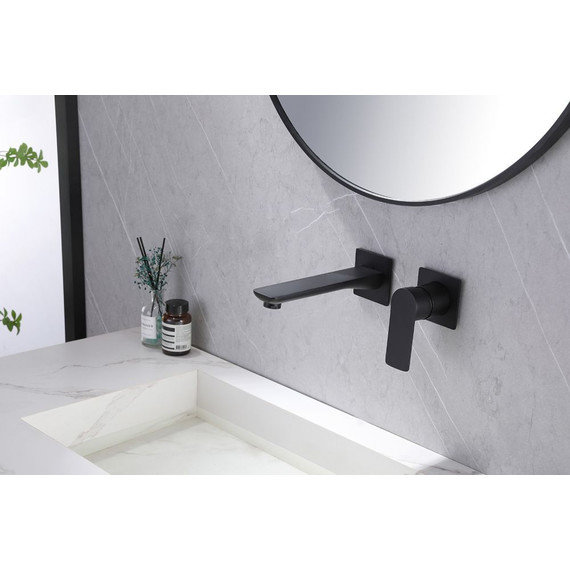 Смеситель для раковины настенный Abber Weiss Insel AF8082B (со скрытой частью) черный матовый, Цвет производителя: чёрный матовый фото 2