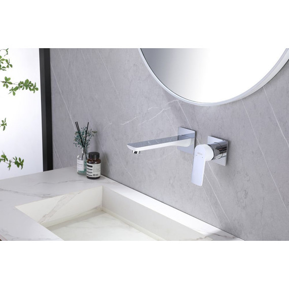 Смеситель для раковины настенный Abber Weiss Insel AF8082W (со скрытой частью) белый/хром, Цвет производителя: белый фото 2