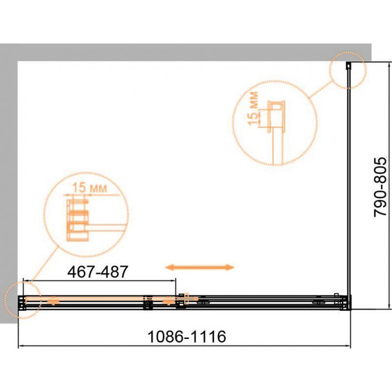 Душевое ограждение Cezares Duet Soft M AH-1 110х80 см (стекло 8 мм), хром/прозрачное фото 2