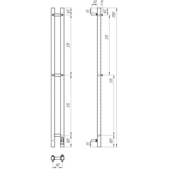 Полотенцесушитель электрический Point Гермес П3 80x1200 мм PN13812B (возможность скрытого подключения) R, чёрный фото 4