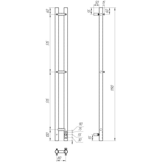 Полотенцесушитель электрический Point Деметра П3 80x1200 мм PN12812 (возможность скрытого подключения) R фото 4